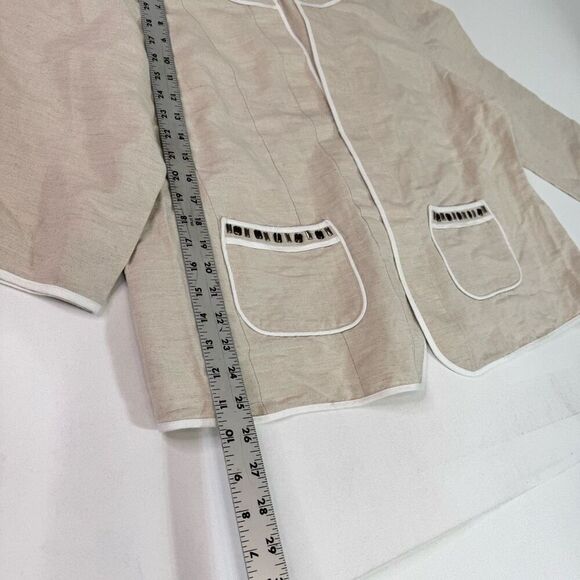 Catherines Blazer Jacket Womens 18/20W tan 3/4 Sleeve Linen Blend Piped Beaded - Picture 3 of 8